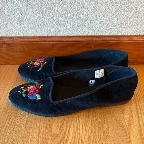 Black Velvet Ugly Christmas Shoes Flats Slippers Christmas Baubles Stars Size 9 - Picture 3 of 6
